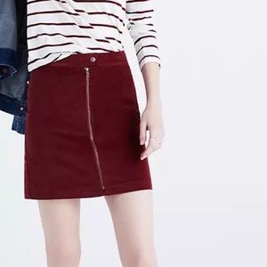 Madewell Burgundy Studio Zip Velour A-line Mini Skirt, 6